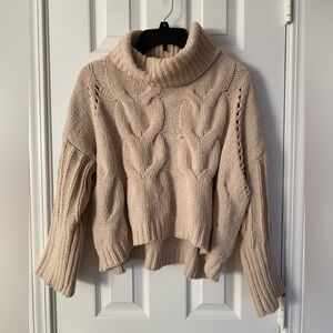 Moon & Madison Beige Cable Knit Turtleneck Sweater